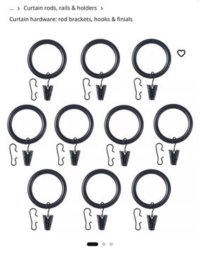 Curtain ring with clip and hook, black, 1 1/2 " IKEA SYRLIG brand new